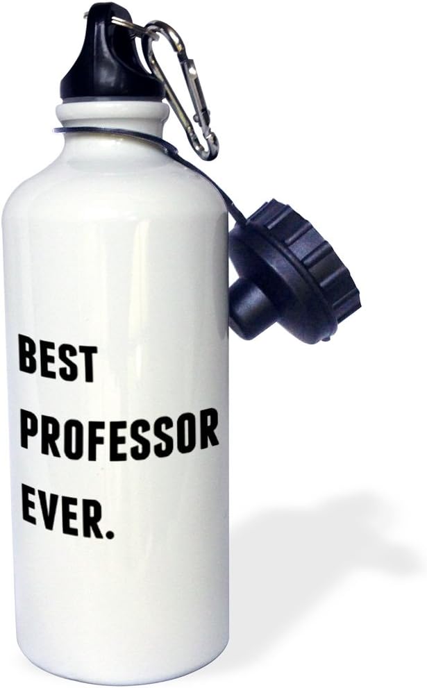 3dRose Best Professor Ever, Black Letters On A White Background Sports Water Bottle, 21 oz, Multicolored