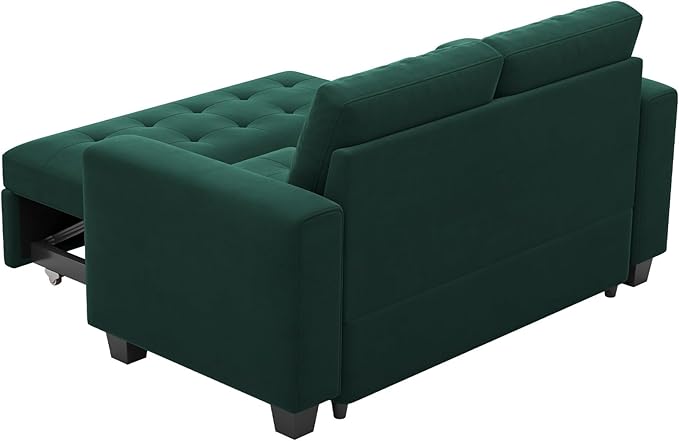 Belffin Modular Sectional Sleeper Sofa with Pull Out Couch Bed Modular Sleeper Loveseat Sectional Sofa Velvet Fabric for Living Room Apartment Green