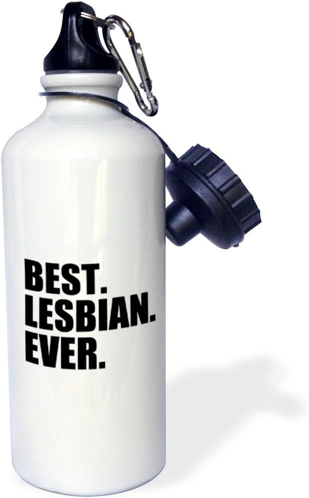 3dRose Best Lesbian Ever-Fun Humorous Gay Pride Gifts for Her-Funny-Humor-Black Text Sports Water Bottle, 21 oz, White