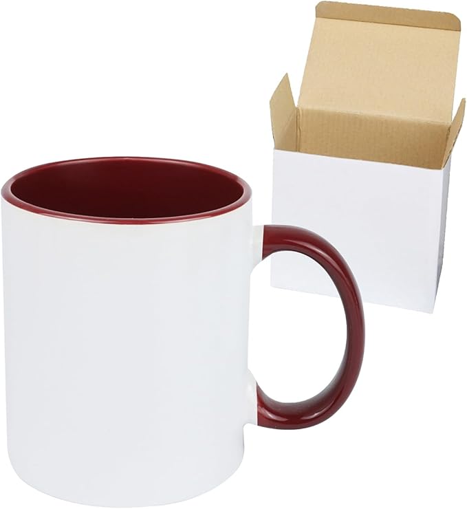 11oz White Ceramic Sublimation Coffee Mug in White Gift Box, 6 New Mixed Colors, Case of 6