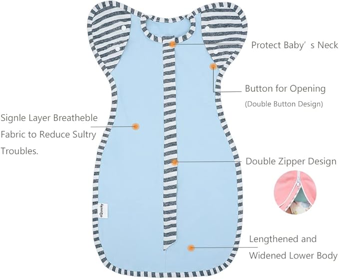 Baby Blanket Sack with Arms Free Design,Transition to Arms Free Wearable for Newborn Girl and Boy, Small 0-3Months, Blue