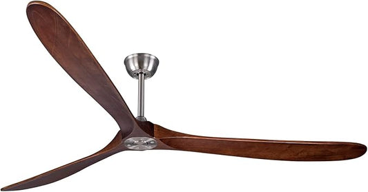 Bigzone 88" Indoor ceiling fan with Remote Control, DC Motor Quiet Energy Saving,3 Brown Balsa Wood Blades,Outdoor/Indoor Ceiling Fan, Metal Brushed Nickel