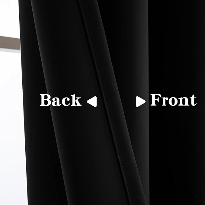 Blackout Curtains 108 Inches Long for Bedroom, Thermal Insulated Blackout Curtains 2 Panels Set, Solid Grommet Privacy Room Darkening Drapes for Living Room Windows(W52 x L108, Black)