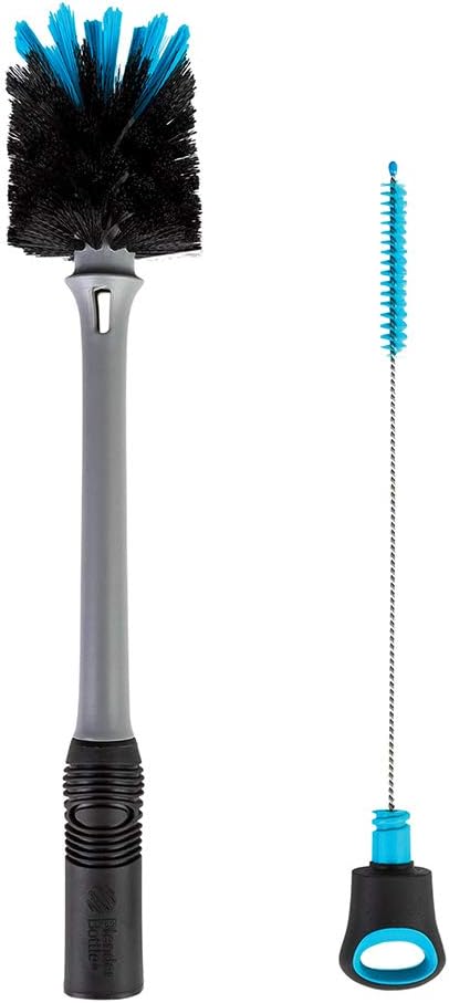 BlenderBottle SportMixer Shaker Bottle Perfect for Protein Shakes and Pre Workout, 20-Ounce, Plum & 2-in-1 Shaker Bottle and Straw Cleaning Brush, 1 Pack,Gray