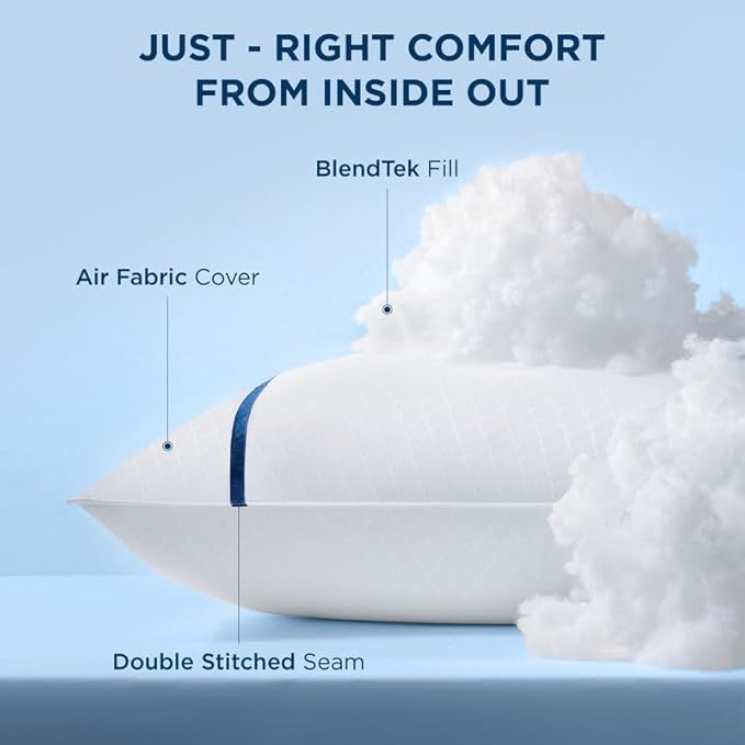 Bedsure Hotel Pillows - Luxury Bed Pillows for Sleeping with Decoration Strip Breathable Cover Soft & Supportive Pillows for Side, Back or Stomach Sleepers (4, Blue, Standard)