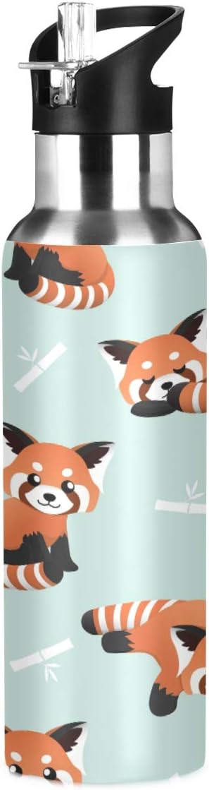 22 OZ Cute Red Panda Water Bottle with Straw - BPA Free Leakproof Stainless Steel Water Bottle for Women Men Water Jug for Fitness Gym Outdoor Sport