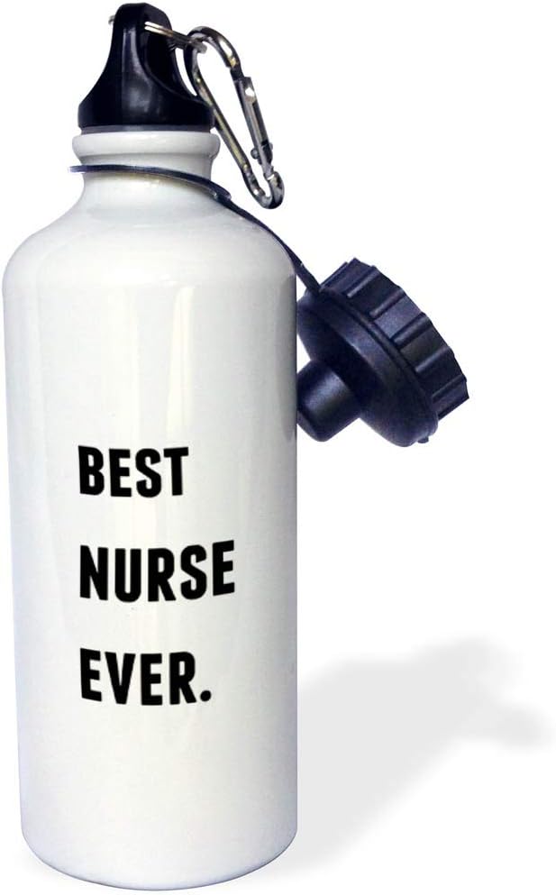 3dRose Best Nurse Ever, Black Letters On A White Background Sports Water Bottle, 21 oz, Multicolor