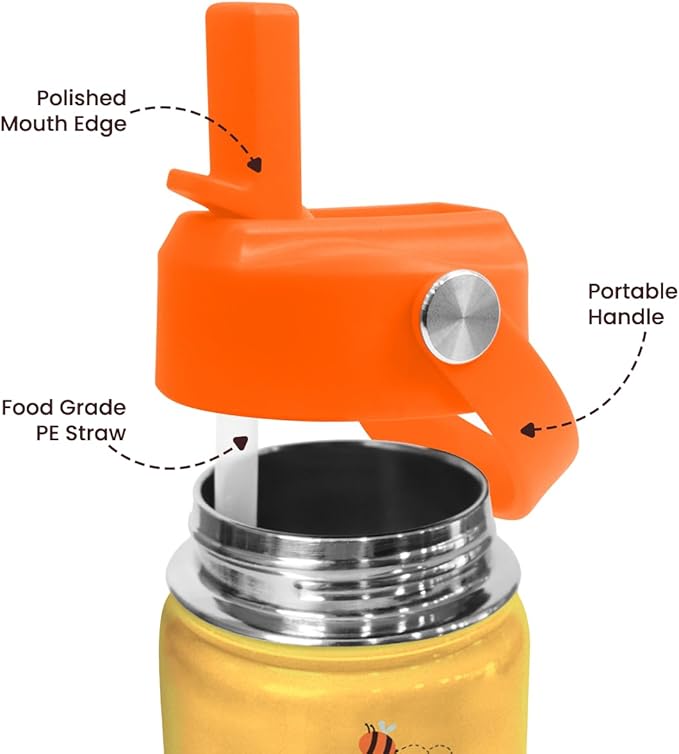 Bear Water Bottle - Kids Water Bottle with Straw Lid - 12 Oz Insulated Stainless Steel Water Bottles for Toddlers Kid Boys - Travel Cup for School Sports