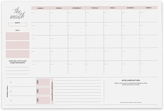 Bliss Collections Monthly Planning Pad, To Do List Notebook - Undated Tear-Off Sheets Notepad - Work Calendar, Organizer, Scheduler for Goals, Tasks - Simple (Pink), 12" x 18", 18 Sheets