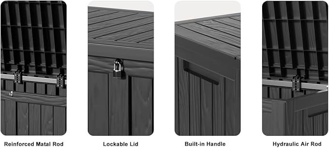 120 Gallon Deck Box,Resin Outdoor Storage Box with Lockable for Patio Furniture, Pool Accessories, Garden Tools Waterproof Outside Storage Box, Black
