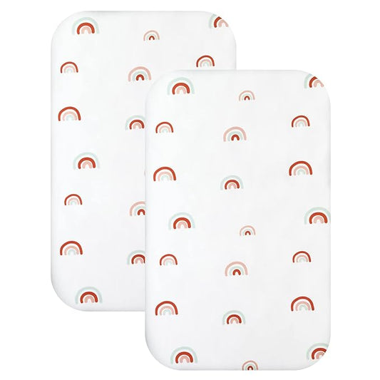 Bedside Sleeper Bassinet Sheets to Fit Mika Micky, Baby Delight, Dream On Me, AMKE, Milliard, MiClassic Bassinet, 2 Pack Soft Breathable Rainbow Rectangle Bassinet Sheet(34"x 21"x 5") for Boys Girls
