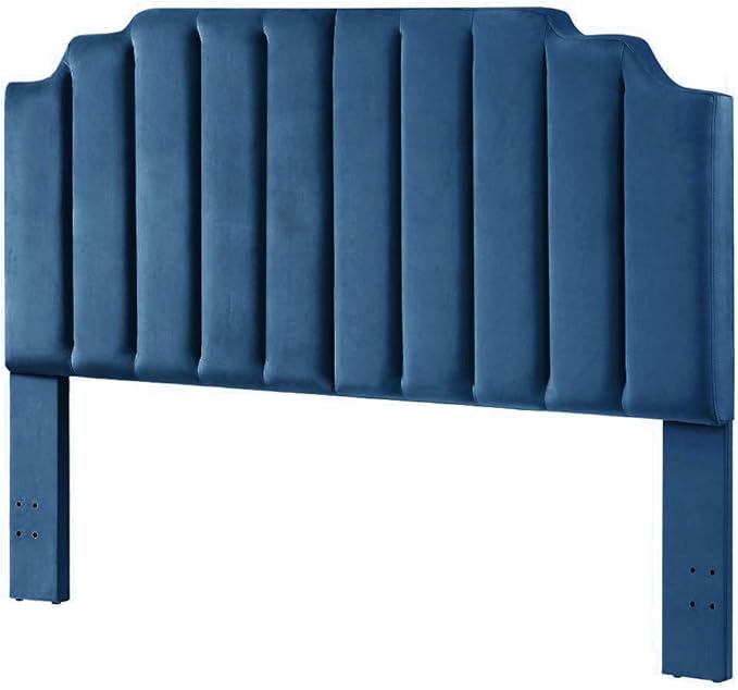 24KF Navy Blue Velvet Tufted King Upholstered Headboard, Modern Vertical Channel Design California King Headboard with Stepped Silhouette Top Edge, Navy Blue