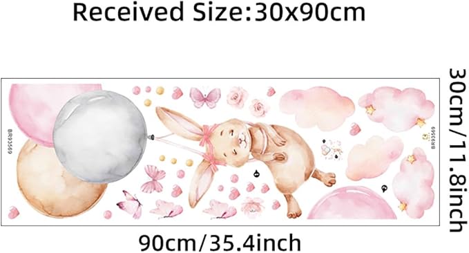 Bunny Air Balloon Animals Wall Decals Pink Heart Cloud Nursery Wall Stickers Baby Girls Room Wall Decor
