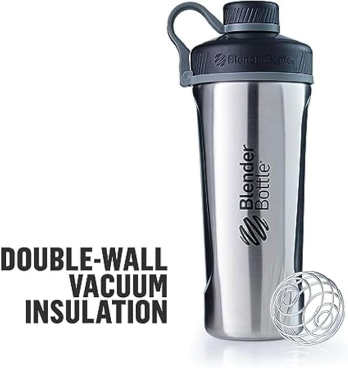 BlenderBottle Radian Shaker Cup Insulated Stainless Steel Water Bottle with Wire Whisk, 26-Ounce, Matte Rose Pink