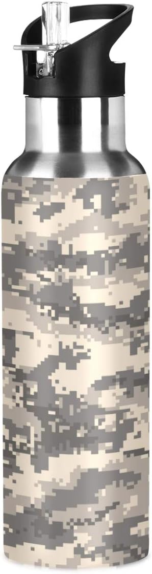 Blueangle Brown Desert Digital Camouflage Stainless Steel Water Bottle 2-Layered Vacuum Insulated Containers Keeps Drinks Cold with No Condensation - BPA Free Water Bottle, 22oz