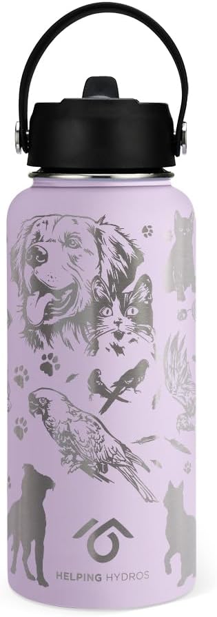 Animal Rescue Water Bottle | 32 oz Engraved Stainless Steel Vaccuum Sealed | Best Friends Pets & Animal Theme