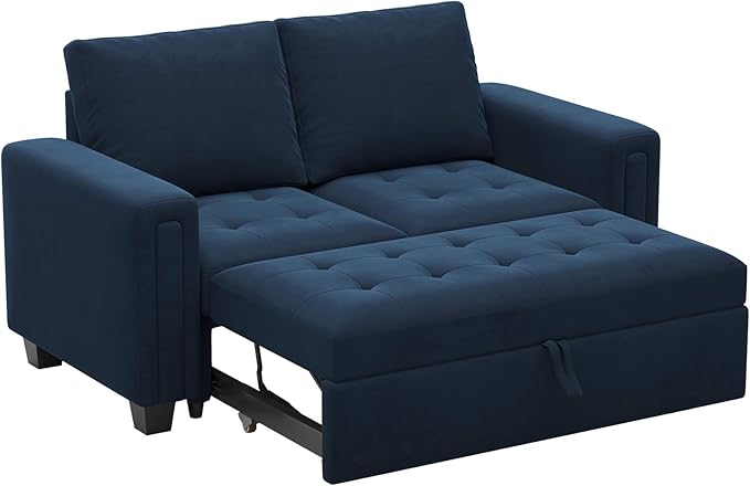 Belffin Modular Sectional Sleeper Sofa with Pull Out Couch Bed Modular Sleeper Loveseat Sectional Sofa Velvet Fabric for Living Room Apartment Blue