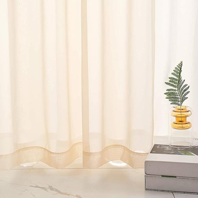 Beige Sheer Curtains 84 Inches long 2 Panels Translucent Light Filtering Rod Pocket Beige Sheers Voile Curtain Panels for Bedroom Living Room 52x84 Inch Length