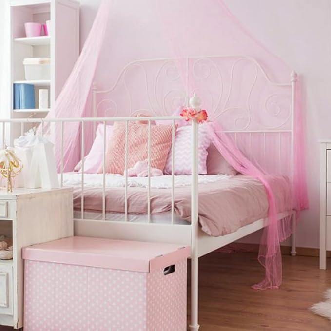 Bed Canopy for Girl, Pink Princess Romantic Bed Curtain Draperies Mosquito Net for Baby, Adult