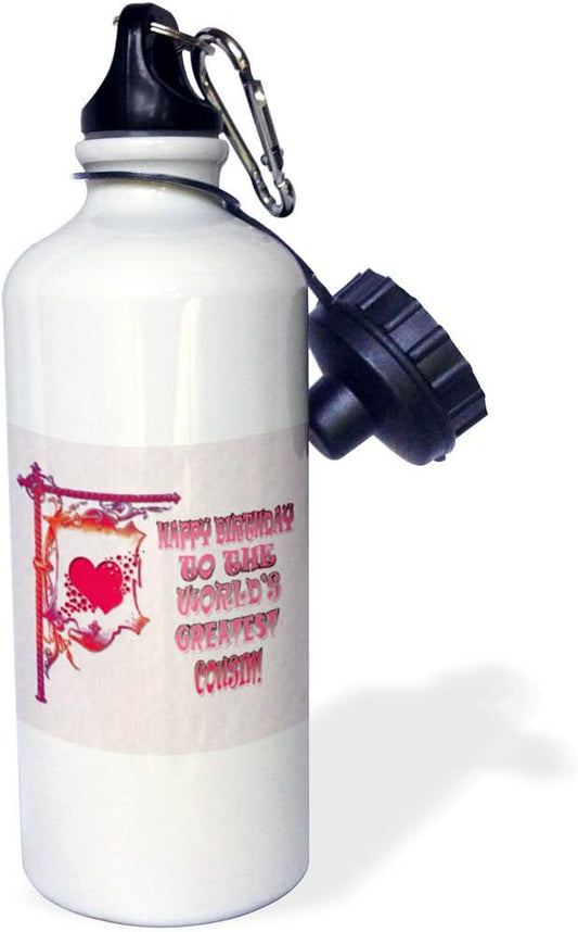 3dRose Happy Birthday to the worlds greatest Cousin. Popular saying. -Sports Water Bottle, 21oz , Multicolored