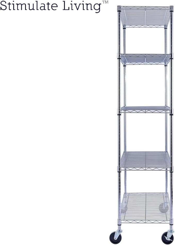 60"x18"x72" PRIME HEAVY DUTY Chrome 5-Tier Wire Shelving 4000 LBS MAX Capacity Storage Rack for Commercial, School, Home, Garage, Warehouse, Industrial, and Hospital Uses (with Wheels)