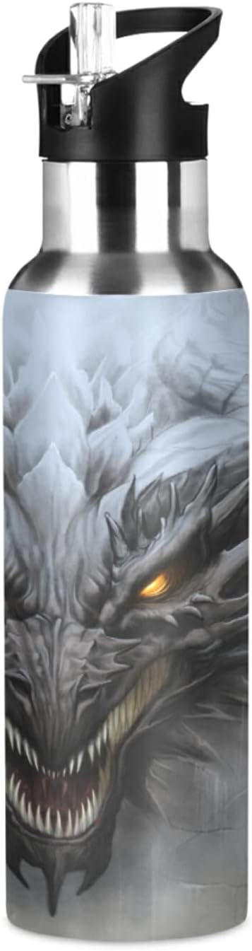 Blueangle 20 OZ Scary Dragon Water Bottle with Straw, Sports Water Bottle BPA Free Stainless Steel Water Jugs for Gym, Kitchen, Working, Outdoor（971）