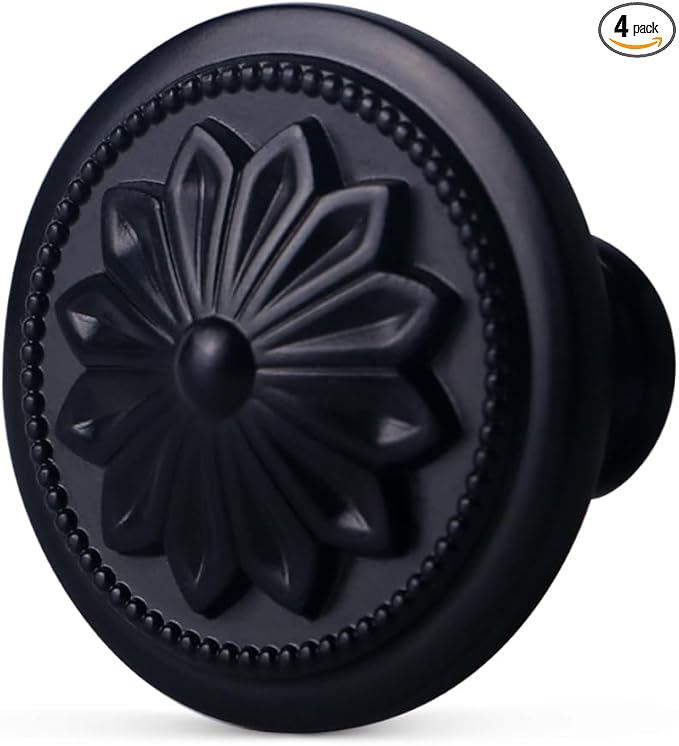 4 Pack Matte Black Cabinet Knobs Dresser Knobs Round,1-2/5" Black Kitchen Cabinet Knobs Handles for Cabinets and Drawers Black Matte Drawer Knobs