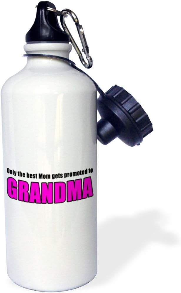 3dRose "Only The Best Mom Gets Promoted To Grandma Pink" Sports Water Bottle, 21 oz, White