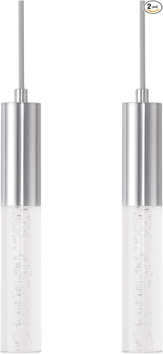 2-Pack Modern Chrome Pendant Lights for Kitchen Islands, Featuring Integrated LED Chips Emitting Warm White Hanging Light, Perfect for Enhancing Dining Rooms, Bedrooms, Restaurants