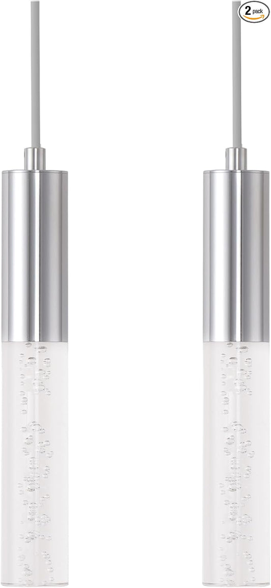 2-Pack Modern Chrome Pendant Lights for Kitchen Islands, Featuring Integrated LED Chips Emitting Warm White Hanging Light, Perfect for Enhancing Dining Rooms, Bedrooms, Restaurants