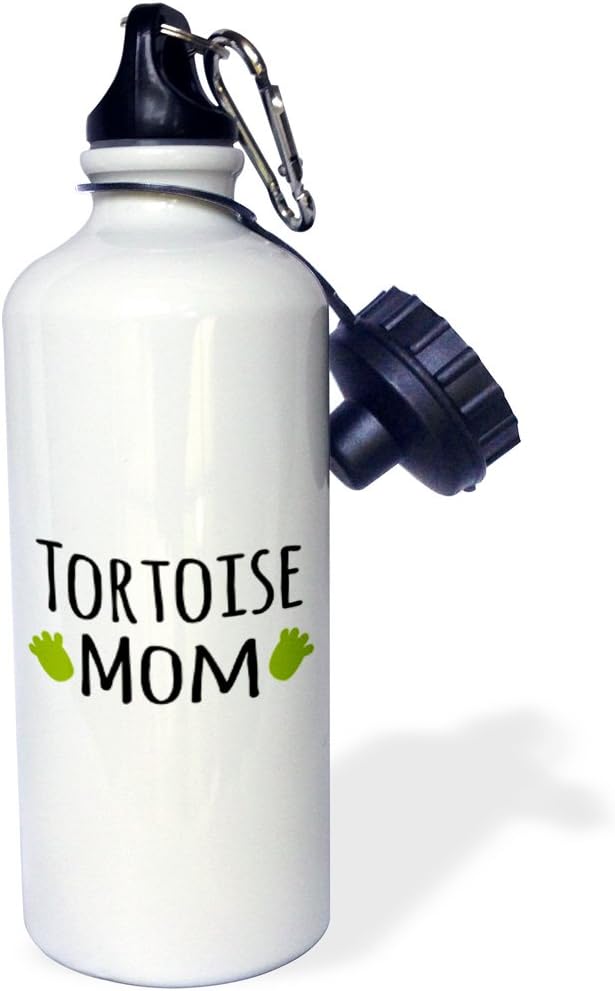 3dRose "Tortoise Mom-for shell reptile lovers enthusiasts and pet owners-Testudines-with footprints" Sports Water Bottle, 21 oz, White