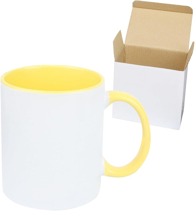 11oz White Ceramic Sublimation Coffee Mug in White Gift Box, Yellow, Case of 12