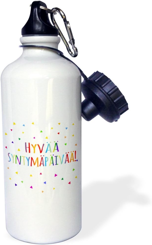 3dRose Hive Hyvaa syntymapaivaa-Happy birthday in Finnish. colorful Finland text-Sports Water Bottle, 21oz , Multicolored