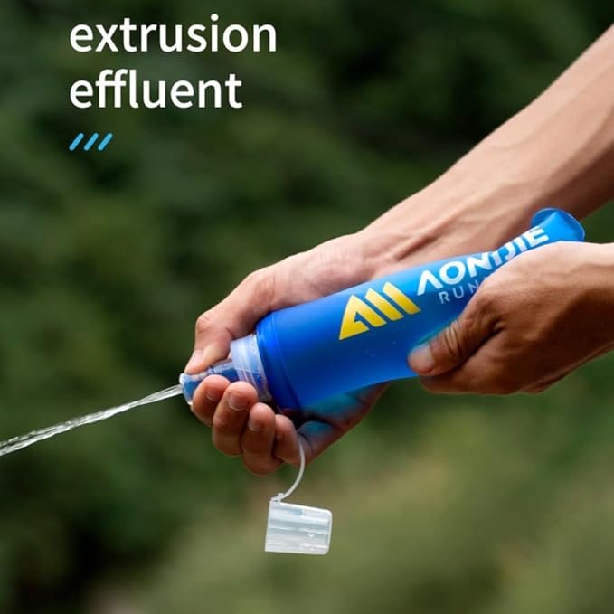 AONIJIE 2Pcs Collapsible Water Bottles, BPA-Free Soft Flask for Hydration Pack Foldable Easy to Carry (2 * 250ml with straw)