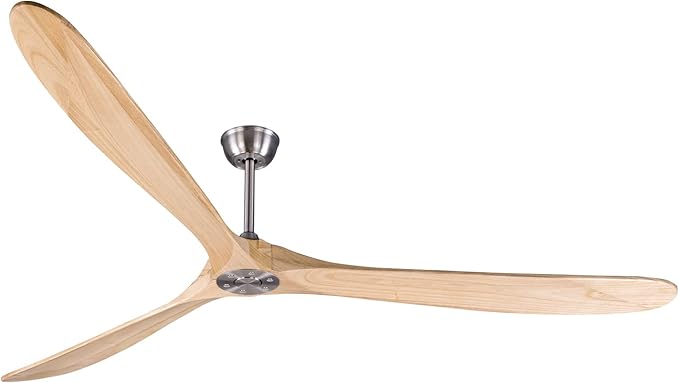Bigzone 88" Large Ceiling Fan No Light With Remote, DC Motor Quiet Energy Saving,3 Balsa Wood Blades,Outdoor/Indoor Ceiling Fan,Brushed Nickel Ceiling Fan With Reversible Blades