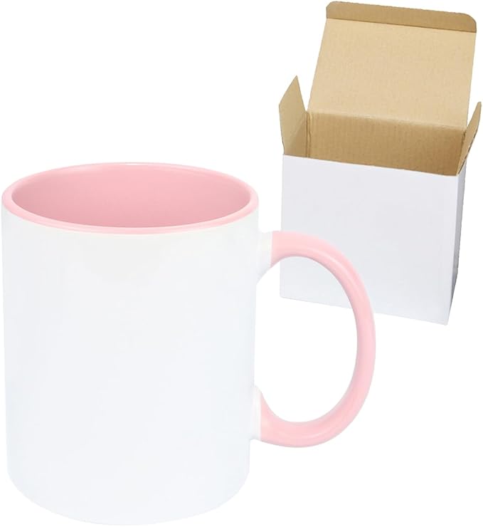 11oz White Ceramic Sublimation Coffee Mug in White Gift Box, Pink, Case of 12