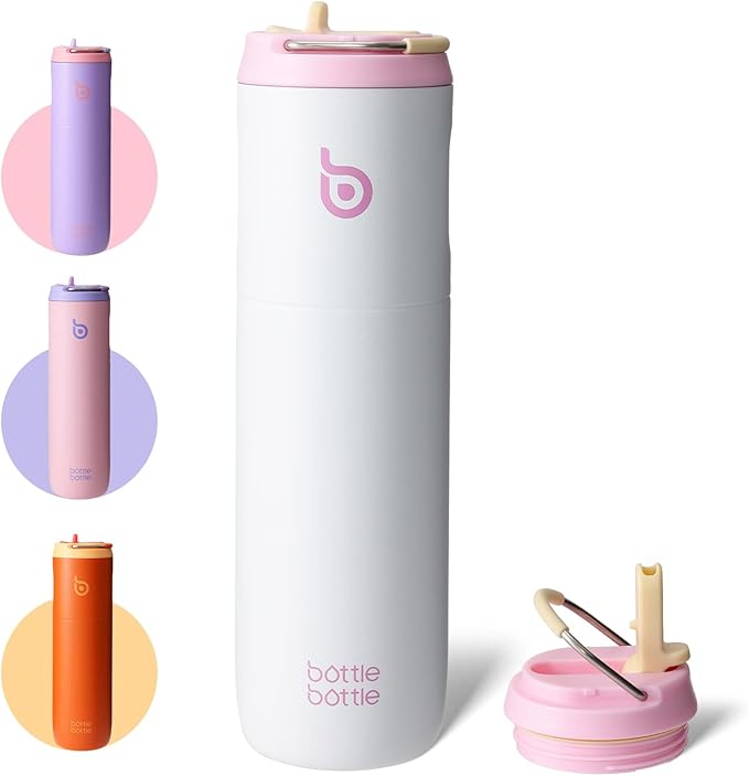 BOTTLE BOTTLE Insulated Water Bottle 24oz with Straw Lid and Handle for Sports Travel Gym Stainless Steel Water Bottles Double-Wall Vacuum Metal Thermos Bottles Leak Proof BPA-Free