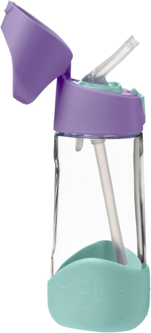 b.box 15oz Tritan Straw Bottle: Kids Water Bottle for Toddlers & Up. Spill Proof, Leak Proof, BPA Free. Great for School/Daycare or Next Step after Sippy Cups (Lilac Pop)