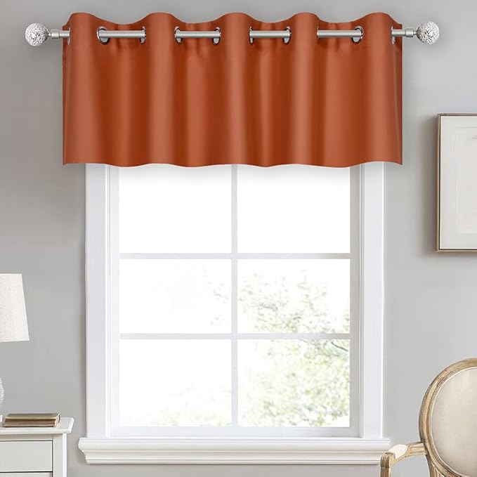 Burnt Orange Red Valances for Windows 70X18 Inches Blackout Thermal Insulated Valance with Grommet Top for Kitchen Living Room Short Straight Drape Valance for Bedroom 1 Panel Terracotta Rust