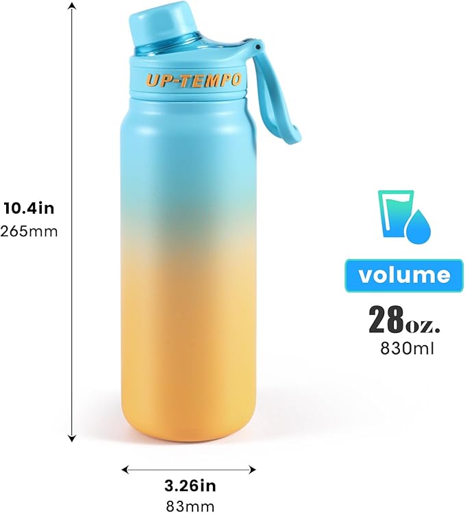 28oz Sports Water Bottle with Straw, Stainless Steel Vacuum Insulated Cooling Water Bottle, Leak Proof Metal Water Bottle, Double Insulated, Suitable for Sports, Gym and Travel (Light Blue & Yellow)