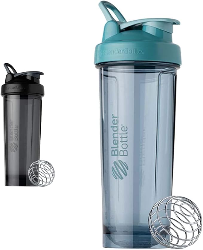 BlenderBottle Shaker Bottles Pro Series Perfect for Protein Shakes and Pre Workout, 32-Ounce, Black and Cerulean Blue
