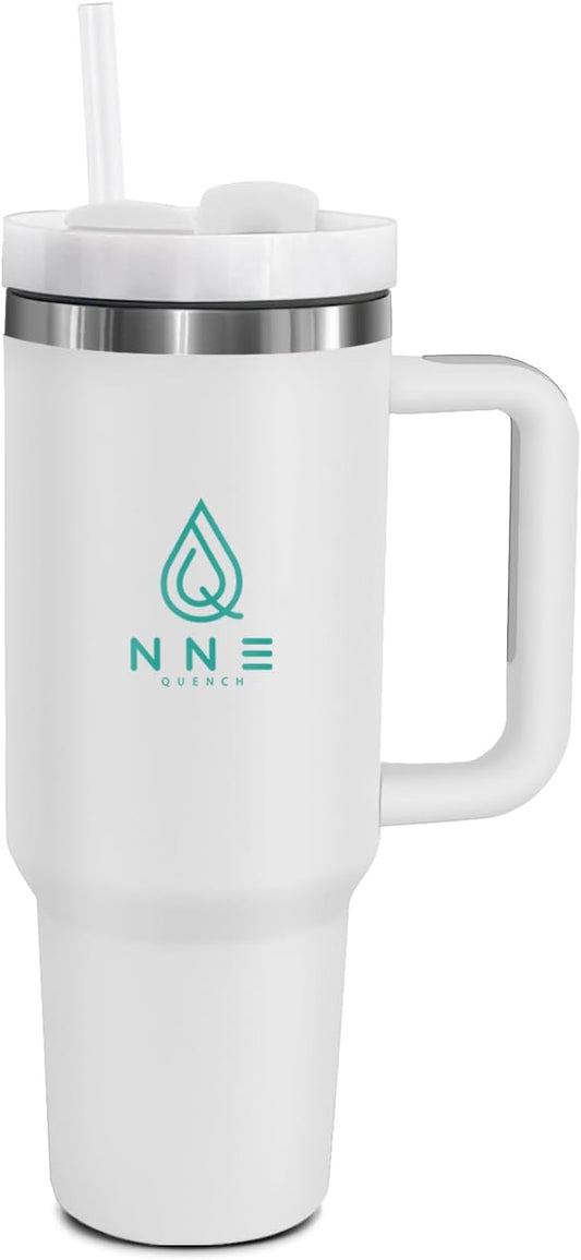 40oz stainless Steel Insulated Tumbler with Handle, lid and straw for cold water, Iced tea, or coffee - 100% Leak-Proof - Cupholder Friendly Travel Mug- Gifts for Women Men Him Her (white)