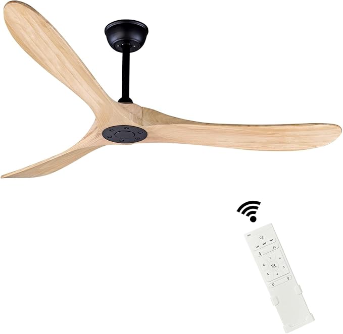Bigzone 60" Outdoor Ceiling Fan No Light, DC Motor Quiet Energy Saving,3 Balsa Wood Blades, Wood Ceiling Fan With Remote Control,Reversible Blades