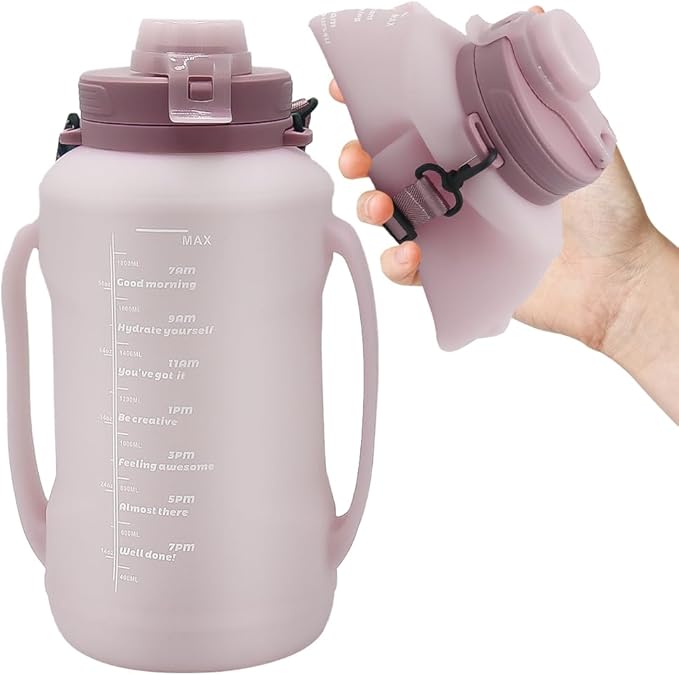 64oz Foldable Silicone Water Cups with Straw, BPA Free, for Outdoor Sports Water Bottle (Pink)