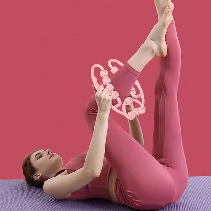 10 Roller Circular Leg Massager with Bonus Massage Stick – Manual Back & Leg Rollers, Relajador de Piernas Set, Circular Leg Clamp Roller for Neck, Arms & Legs (Pink)