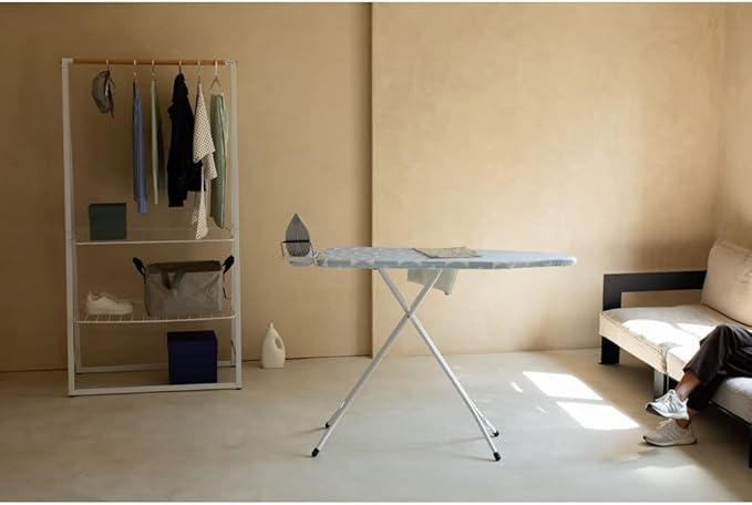 Brabantia Size B Ironing Board (49x15 in) 7 Height Options, Adjustable Steam Iron Rest Holder (Fresh Breeze) Non-Slip Feet, Anti-Collapse Child Locks