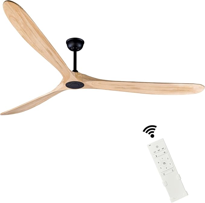 Bigzone 88" Large Ceiling Fan No Light With Remote, DC Motor Quiet Energy Saving,3 Balsa Wood Blades,Outdoor/Indoor Ceiling Fan With Reversible Blades