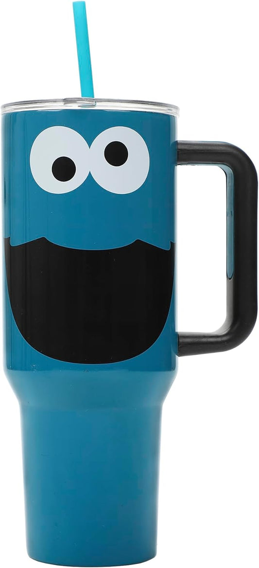 Bioworld Sesame Street Cookie Monster 40 Oz Blue Stainless Steel Tumbler With Handle