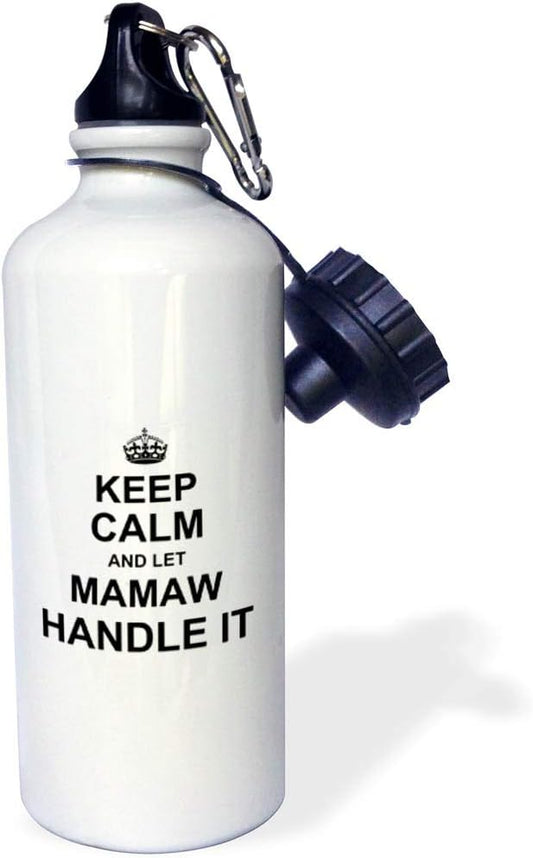 3dRose Keep Calm And Let Mamaw Handle It Fun Funny Grandma Grandmother Gift Straw Water Bottle, White