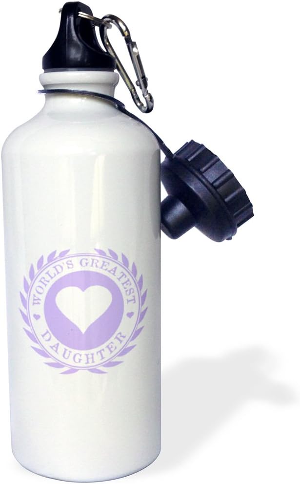 3dRose Worlds Greatest Daughter Award Lilac Purple Fun Family Love Gifts Sports Water Bottle, 21 oz, White